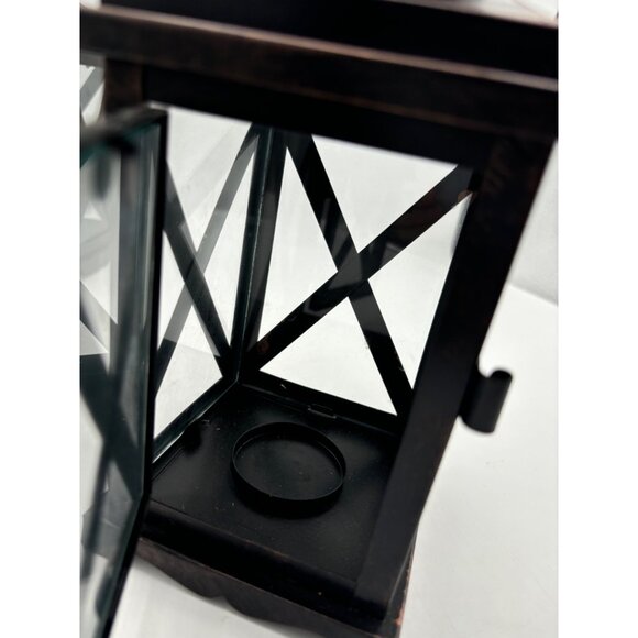 2 Metal and Glass Candle Lanterns Oil Rubbed Bronze New 10" x 4" Votive Candle h - Picture 12 of 14